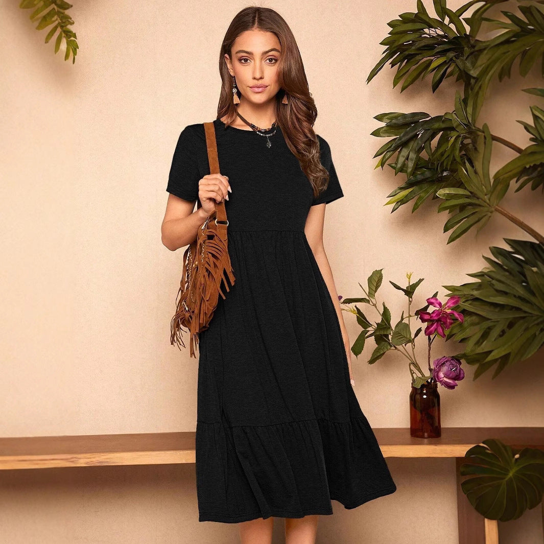 Damen lässiges Midikleid mit Taschen und voluminösen Rüschendetails