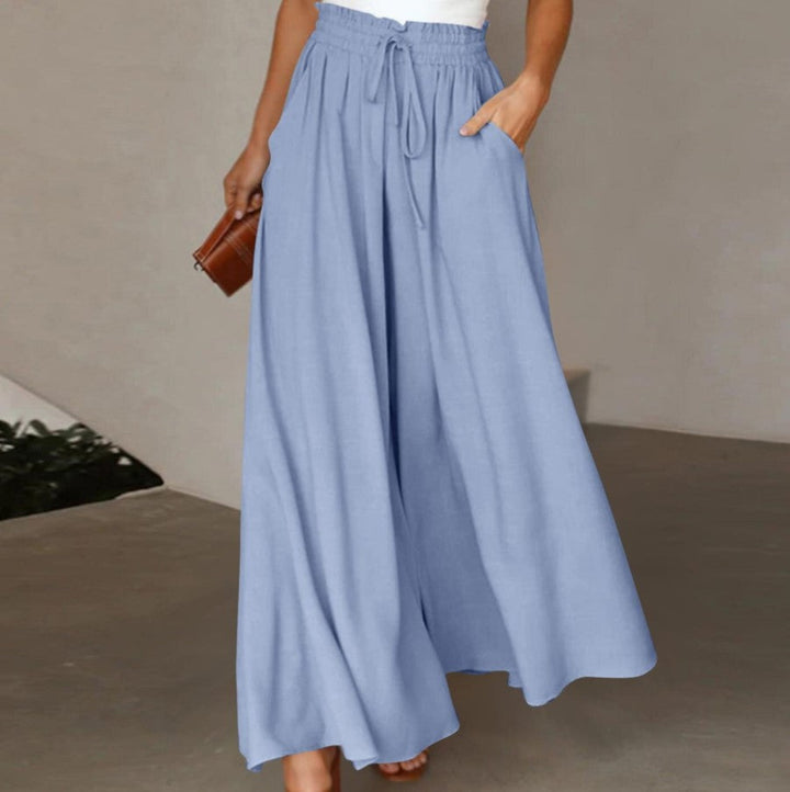 Damen Weite Leinenhose mit Gummizug und Seitentaschen