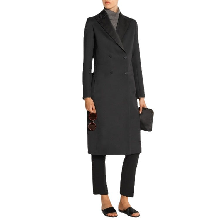 Damen taillierter Longcoat im Smoking‑Look mit Schalkragen Nord Taschen