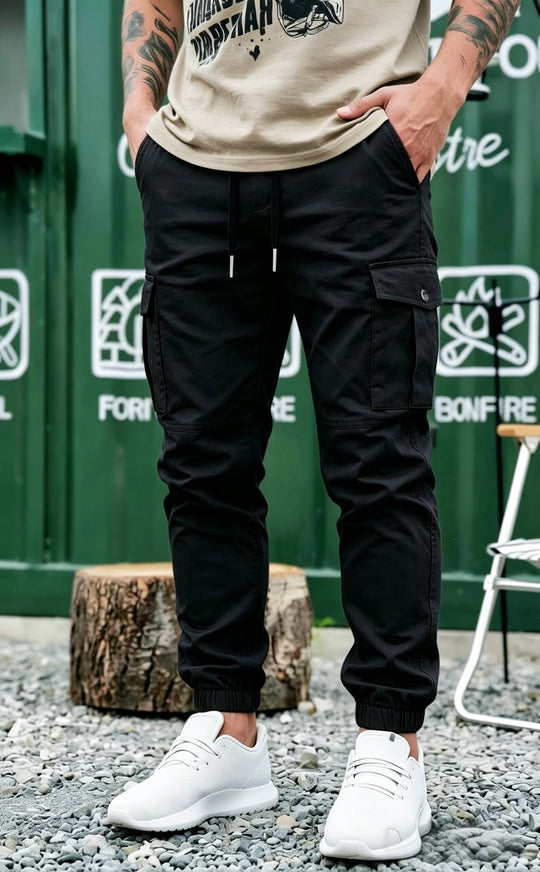 Herren Kordelzug-Cargohose im Joggerstil mit elastischen Bündchen & Mehrfachtaschen Nord Taschen