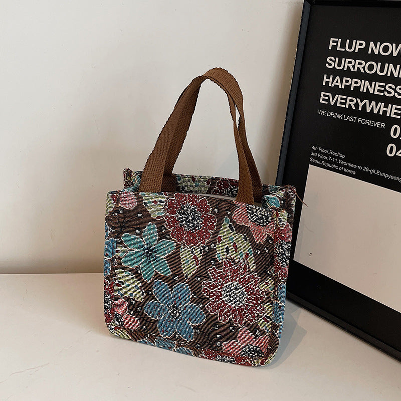 Damen Jute-Tragetasche mit floralem Design und praktischen Griffen Nord Taschen
