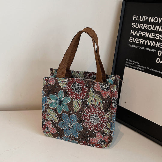 Damen Jute-Tragetasche mit floralem Design und praktischen Griffen Nord Taschen