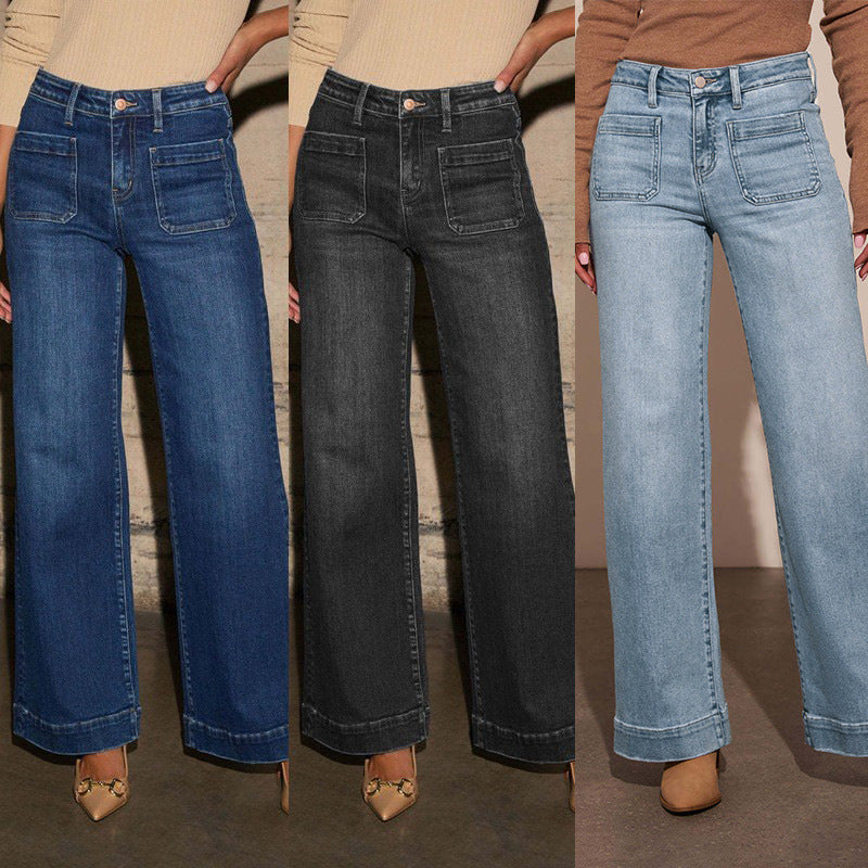 Damen Weit geschnittene Jeans mit hohen Taschen und elegantem Auftritt
