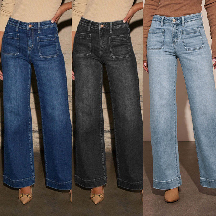 Damen Weit geschnittene Jeans mit hohen Taschen und elegantem Auftritt