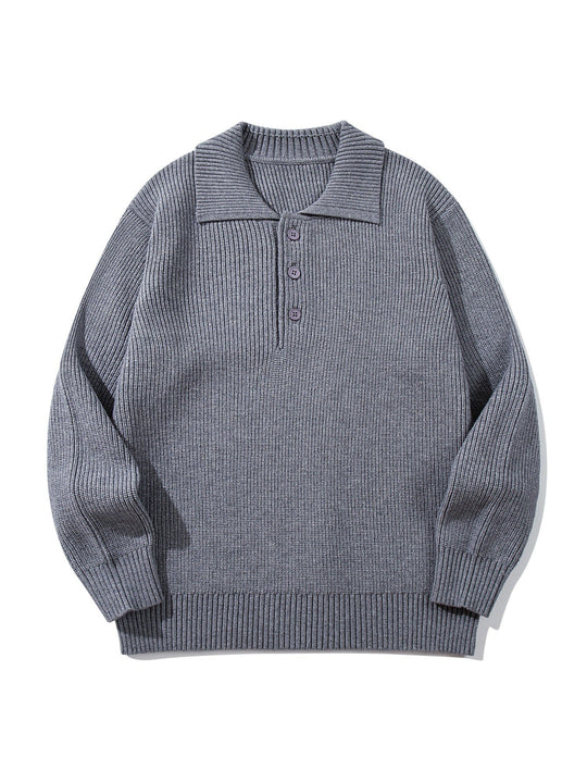 Herren Gerippter Polokragenpullover mit dreifacher Knopfleiste und Relaxed-Fit Nord Taschen