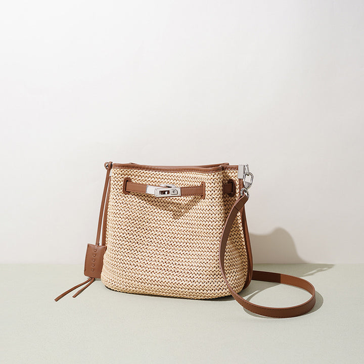 Damen Bucket-Tasche aus geflochtenem Material mit Lederakzenten Nord Taschen