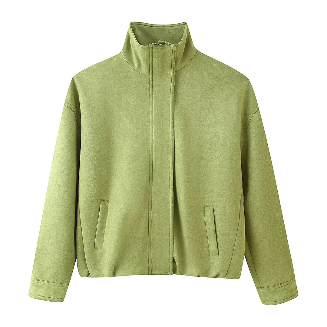 Damen Boxy-Kurzjacke mit hohem Funnelkragen und verdeckter Reißverschlussleiste Nord Taschen