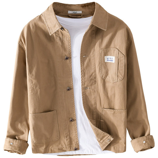 Herren Leichte Baumwoll-Chorejacke im Worker‑Stil mit Kentkragen und aufgesetzten Taschen Nord Taschen