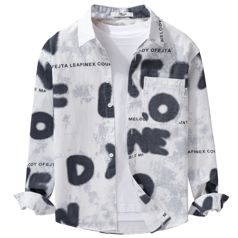 Herren Lockeres Baumwollhemd im Street‑Art‑Print mit aufgesetzter Brusttasche Nord Taschen