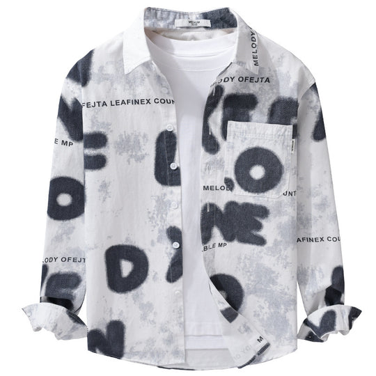 Herren Lockeres Baumwollhemd im Street‑Art‑Print mit aufgesetzter Brusttasche Nord Taschen