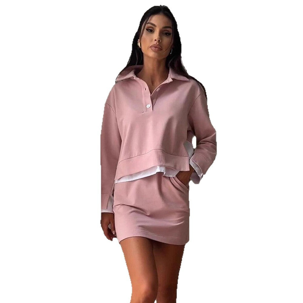 Damen Lässiges Zweiteiliges Sweatset mit Hemdkragen, Cropped‑Pullover und High‑Waist Bike‑Shorts Nord Taschen