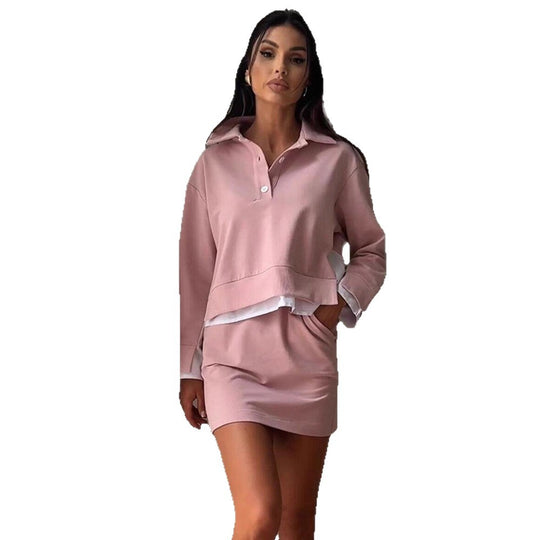 Damen Lässiges Zweiteiliges Sweatset mit Hemdkragen, Cropped‑Pullover und High‑Waist Bike‑Shorts Nord Taschen