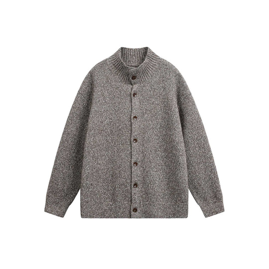 Damen Oversize-Strickjacke mit hochgezogenem Rippkragen und Holzknopfverschluss Nord Taschen