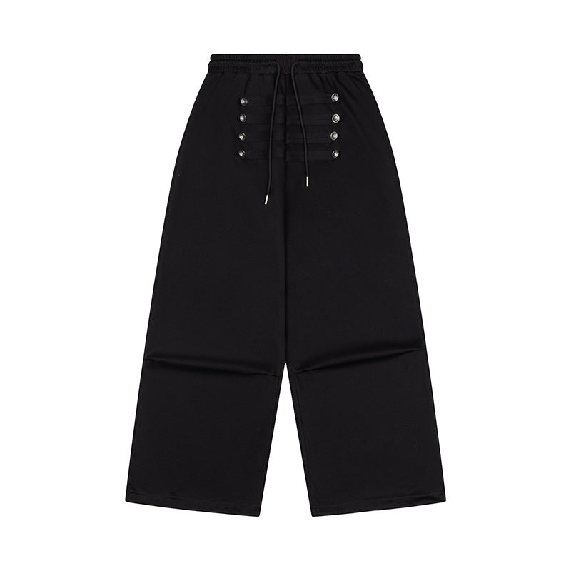 Damen Weite High-Waist Culotte-Hose mit Komfortbund, Kordelzug und Zierknopfleiste Nord Taschen