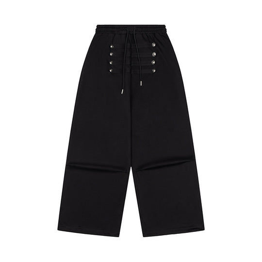 Damen Weite High-Waist Culotte-Hose mit Komfortbund, Kordelzug und Zierknopfleiste Nord Taschen