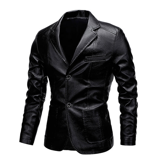 Herren Slim-Fit Kunstleder-Sakko mit Reverskragen und aufgesetzten Pattentaschen Nord Taschen