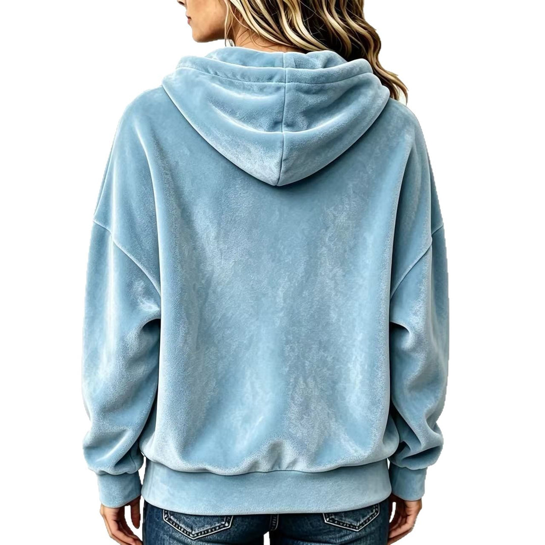 Damen Kuscheliger Samt-Kapuzenpullover im Oversize-Schnitt Nord Taschen