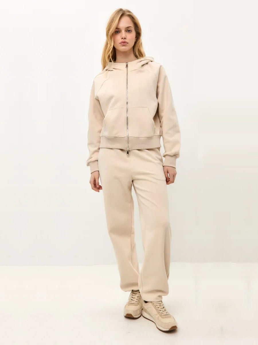 Damen entspanntes Fleece-Zweiteiler Set mit Raglan-Kapuzenjacke, durchgehendem Reißverschluss und gerader Relax-Jogginghose Nord Taschen