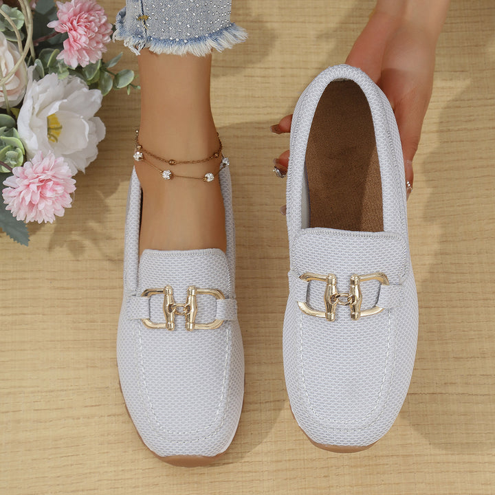 Damen  elegante Slipper Loafer mit gepolsterter Innensohle und dekorativer Metallapplikation Nord Taschen