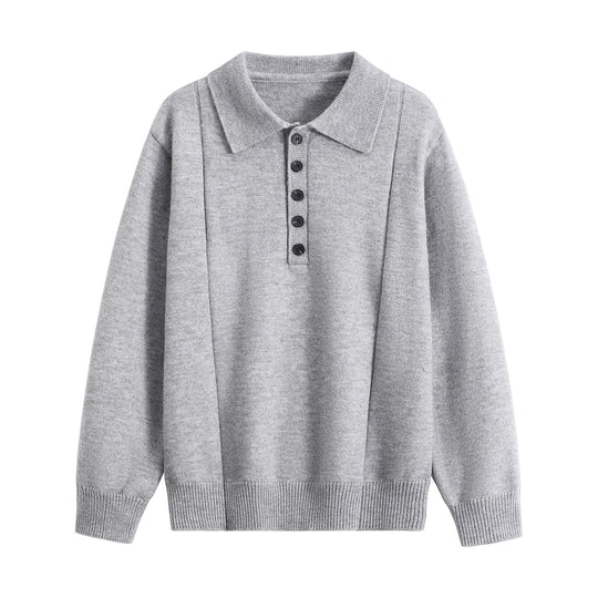 Damen Lockerer Feinstrick-Polo mit Halbknopf-Leiste und gerippten Bündchen Nord Taschen