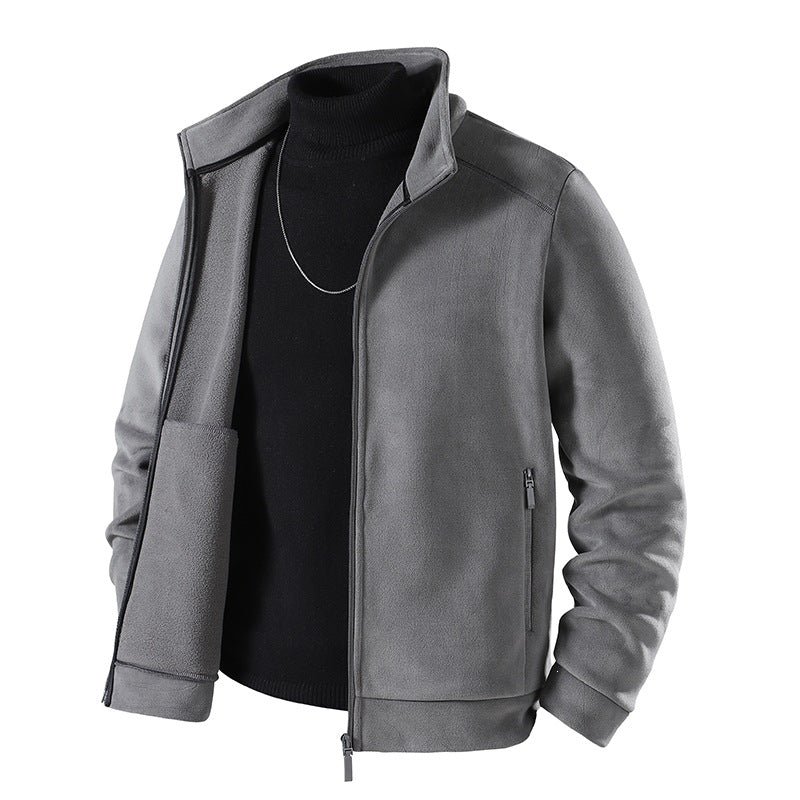 Herren Schlichte Velours-Optik Übergangsjacke mit hochschließendem Stehkragen, verdecktem Zwei-Wege-Reißverschluss & Zip-Taschen Nord Taschen
