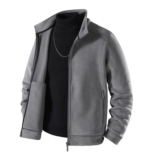 Herren Schlichte Velours-Optik Übergangsjacke mit hochschließendem Stehkragen, verdecktem Zwei-Wege-Reißverschluss & Zip-Taschen Nord Taschen