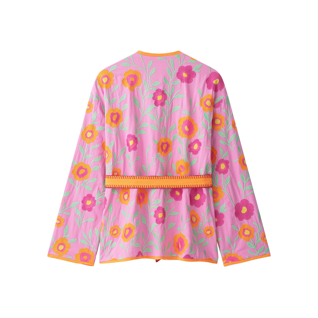 Damen Bestickter Kimono‑Blouson mit Taillenband Nord Taschen