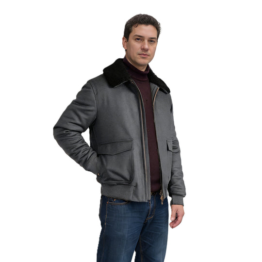 Herren Kurze Bomberjacke mit Teddykragen, Cargo-Pattentaschen und Reißverschluss Nord Taschen