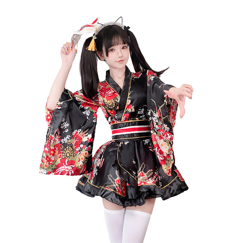 Damen Kimono Kleid mit einem verspielten Schnitt und floralen Akzenten Nord Taschen