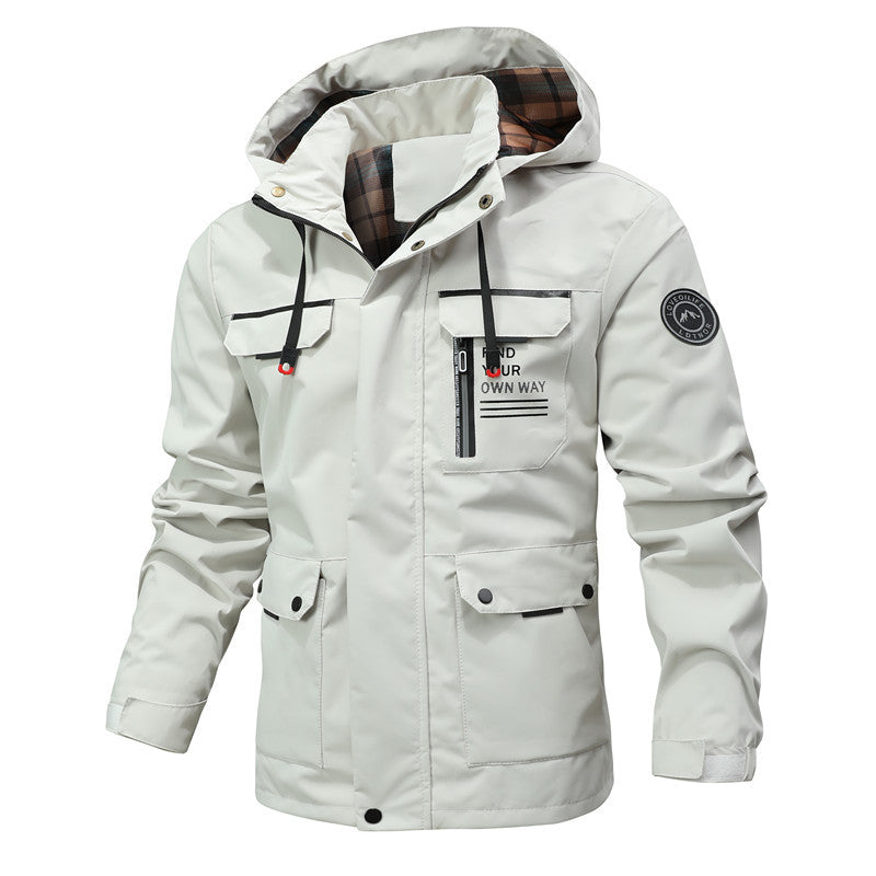 Herren Funktionsjacke mit Kapuze, Utility-Taschen und kariertem Futter Nord Taschen