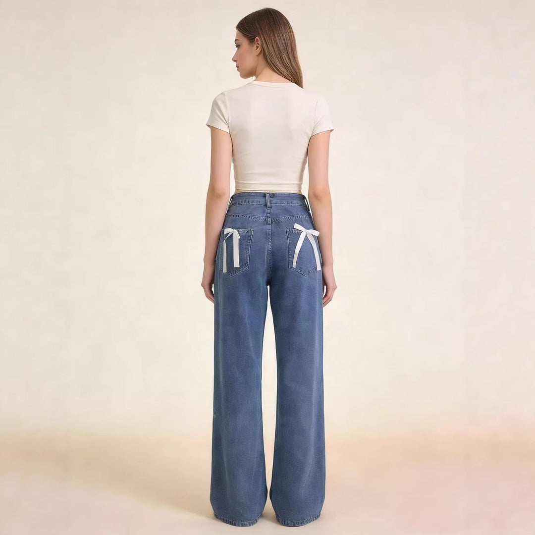 Damen hochgeschnittene extra-lange Schlagjeans mit weitem Bein und cleanem Five-Pocket-Schnitt Nord Taschen