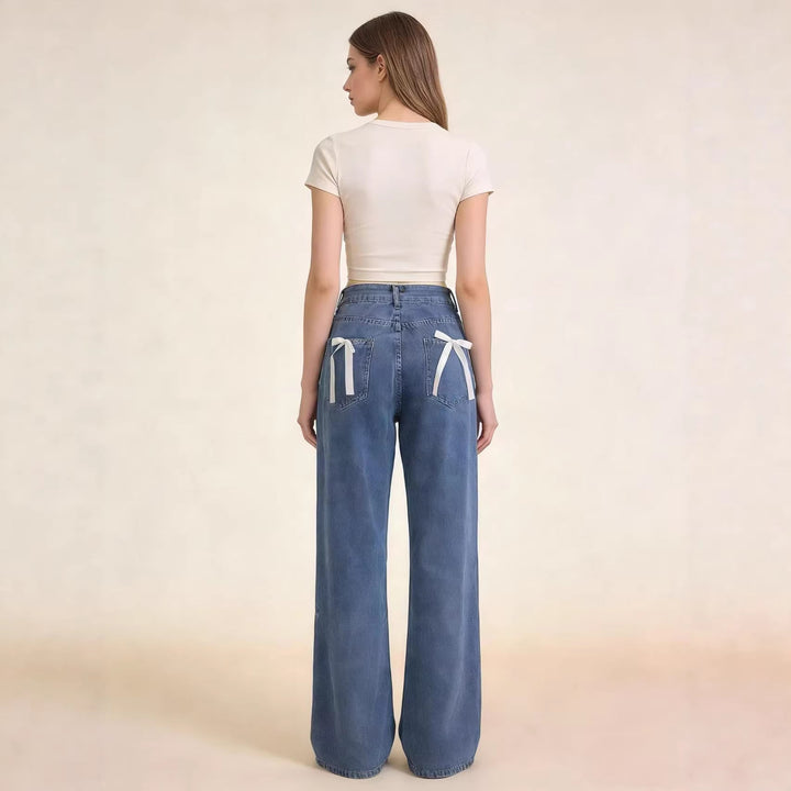 Damen hochgeschnittene extra-lange Schlagjeans mit weitem Bein und cleanem Five-Pocket-Schnitt Nord Taschen