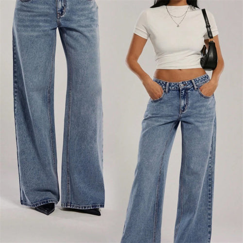 Damen Hochtaillierte Denimhose mit extraweiter Beinform und cleaner Vintage‑Waschung Nord Taschen