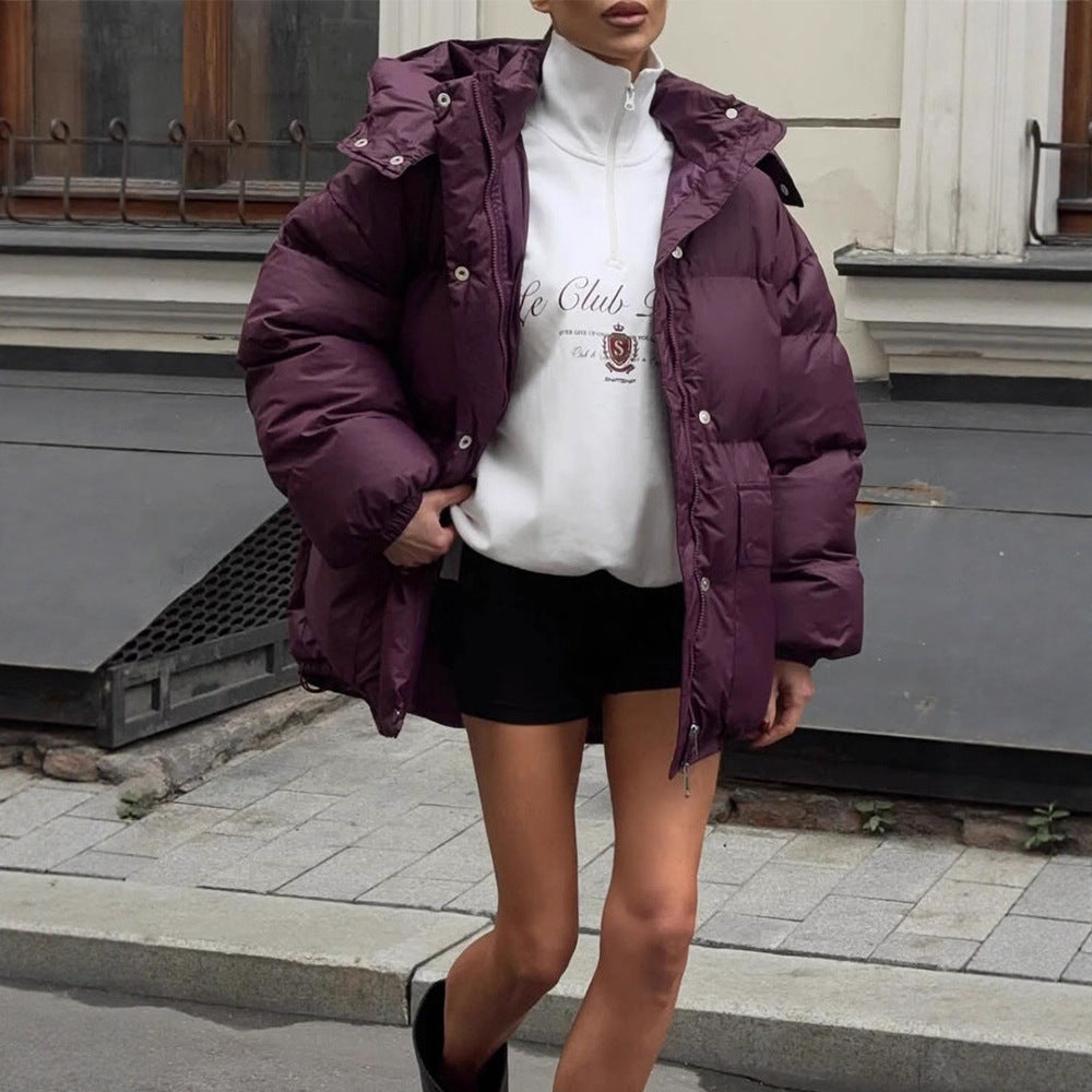 Damen Oversize Steppjacke mit Kapuze und wattierter Thermofütterung Nord Taschen