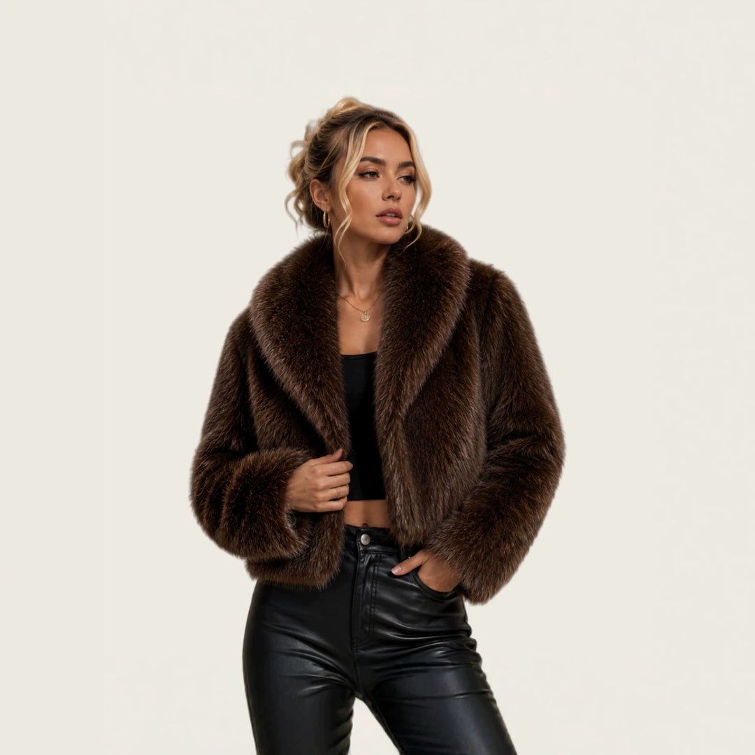 Damen Kurz geschnittener Luxus‑Kunstpelz‑Bolero mit voluminösem Schalkragen Nord Taschen