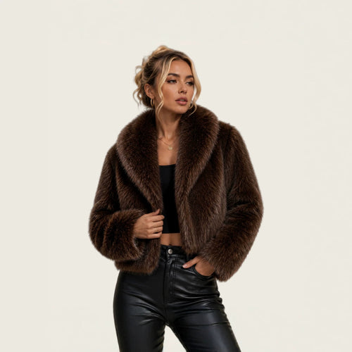 Damen Kurz geschnittener Luxus‑Kunstpelz‑Bolero mit voluminösem Schalkragen Nord Taschen