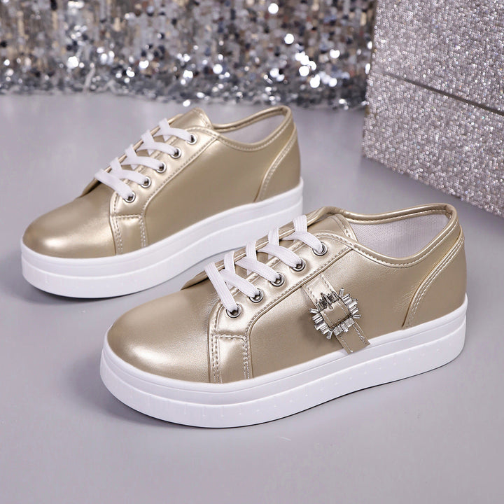 Damen modische Plateausneakers aus hochwertigem mit dekorativem Kristallbesatz