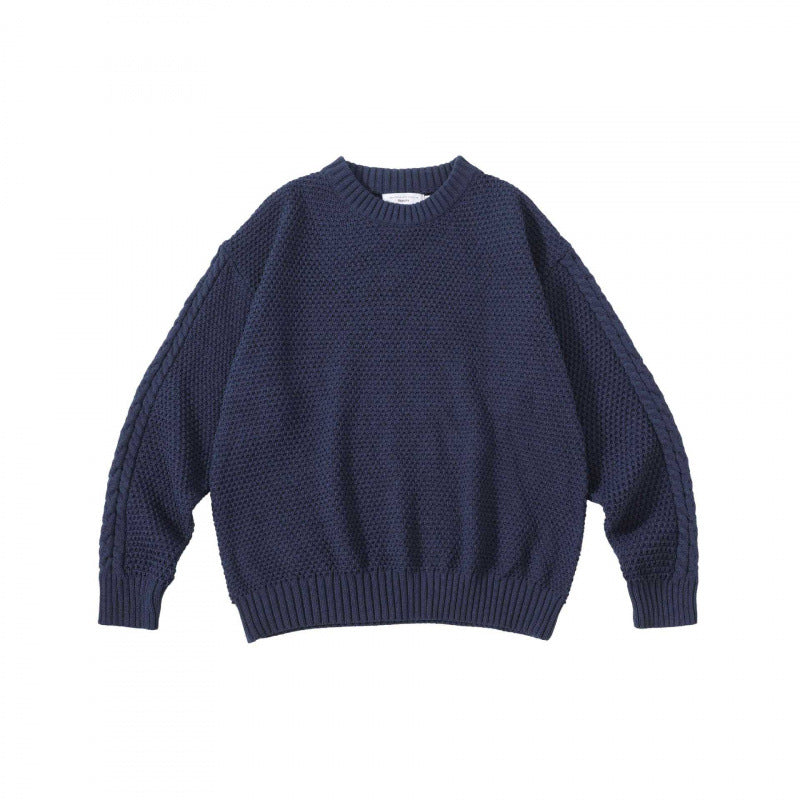 Unisex Oversize Grobstrickpullover mit Zopfärmeln und Rundhalsausschnitt Nord Taschen