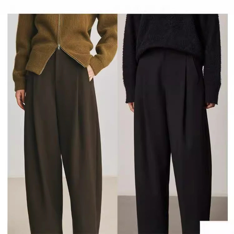 Damen Hochtaillierte weite Bundfaltenhose im Palazzo-Stil mit verdeckten Eingrifftaschen Nord Taschen