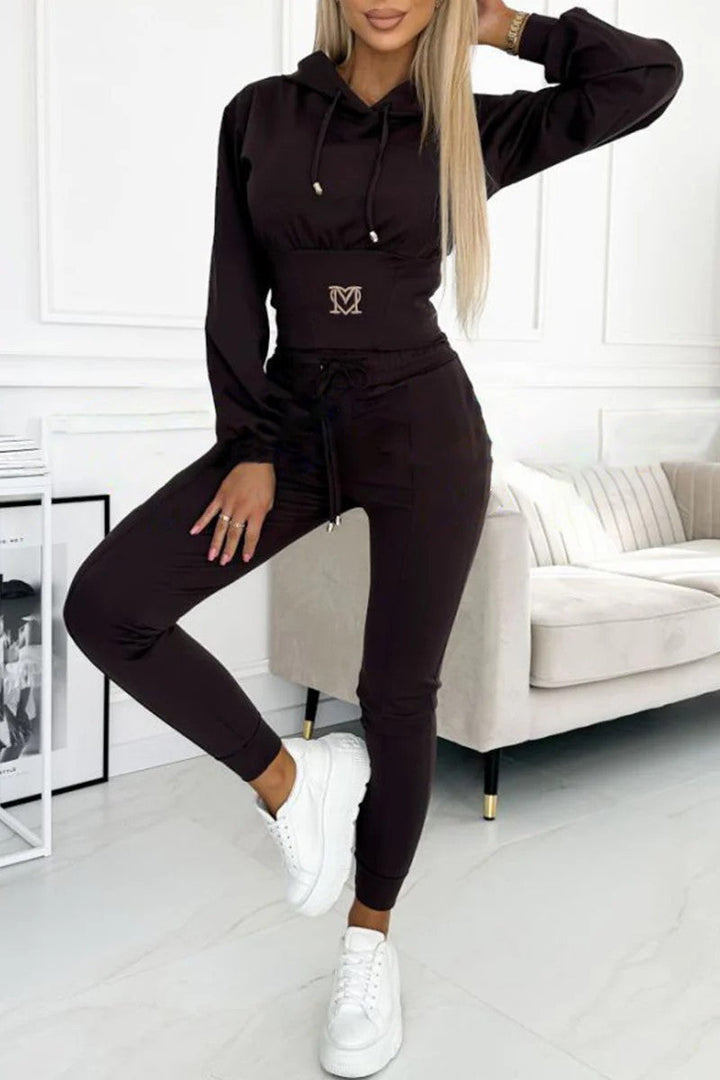 Damen Sportliches Jumpsuit-Set mit Kapuze und elastischem Bund