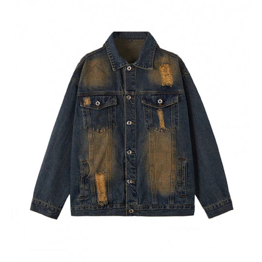 Unisex Vintage-Style Denim-Worker-Jacke mit Repair-Details und geradem Schnitt Nord Taschen