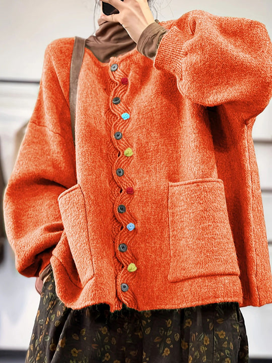 Damen Modischer Strickcardigan mit bunten Knöpfen Nord Taschen