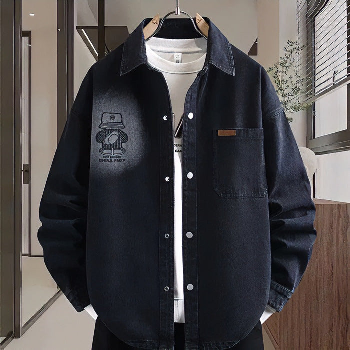 Herren Oversized Denim-Hemdjacke im Relaxed-Worker-Style mit Brusttasche und Druckknöpfen Nord Taschen