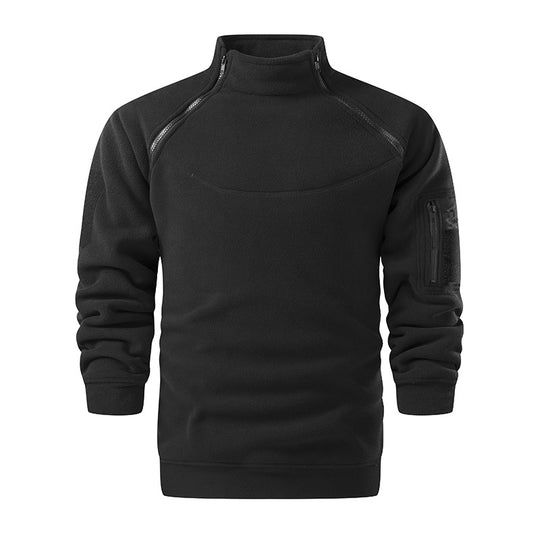 Herren Taktischer Microfleece-Troyer mit hohem Stehkragen, Ärmel‑Zipfach und Raglanärmeln Nord Taschen