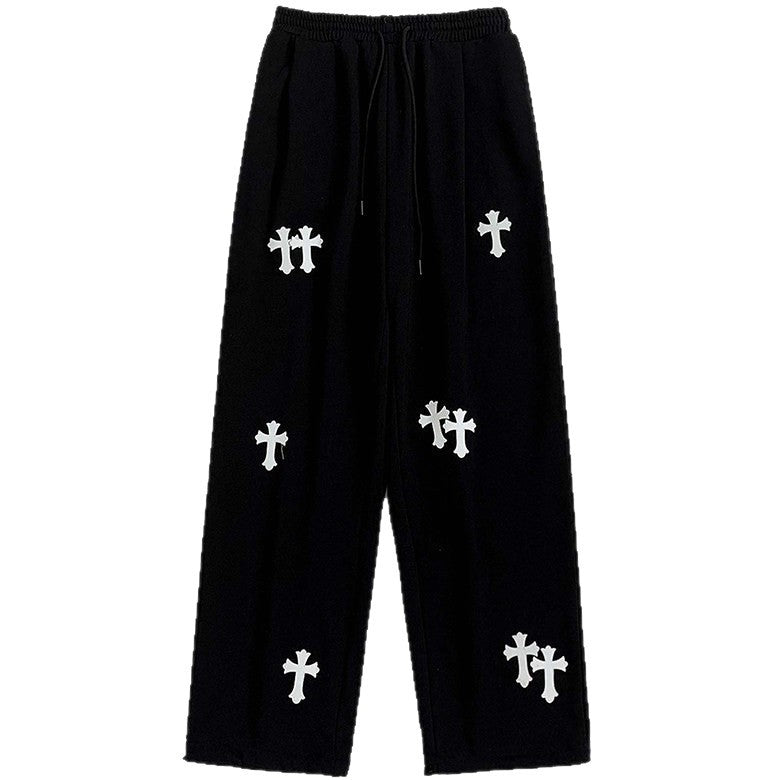 Herren weite Baumwoll-Jogginghose mit Allover-Kreuzprint und elastischem Tunnelzugbund Nord Taschen