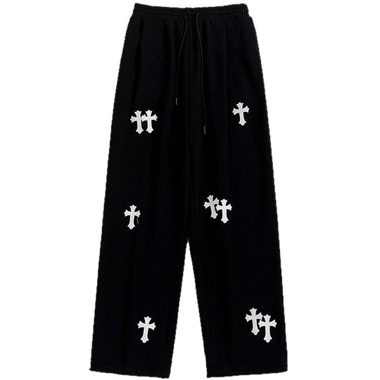 Herren weite Baumwoll-Jogginghose mit Allover-Kreuzprint und elastischem Tunnelzugbund Nord Taschen