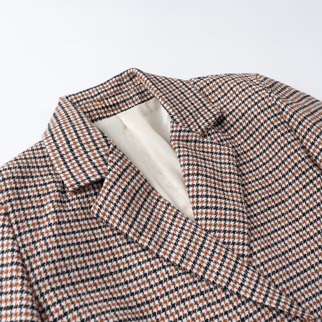 Damen Cropped Blazer im Hahnentritt-Muster mit doppelreihiger Knopfleiste Nord Taschen