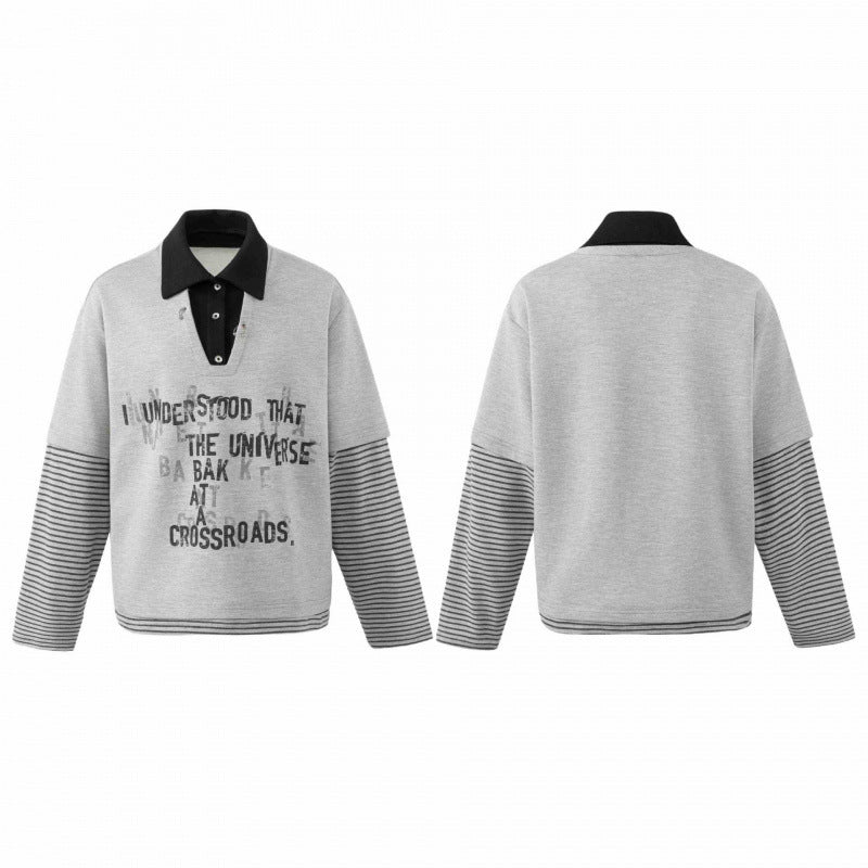 Unisex Oversize-Sweatshirt mit Layering-Polokragen, gestreiften Ärmeln und Statement-Print Nord Taschen