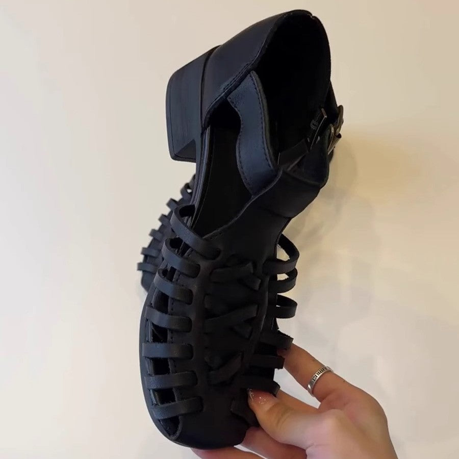 Damen Sandalen im trendigen Gitterdesign mit Blockabsatz Nord Taschen