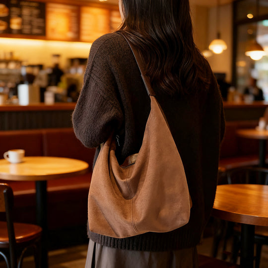 Damen Hobo-Tasche aus weichem Veloursleder mit verstellbarem Schulterriemen Nord Taschen